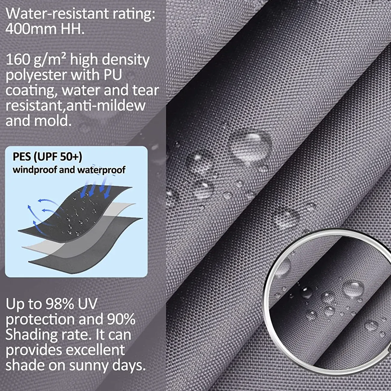 5x5x5/5x5x7M Wasserdichtes Sonnensegel Dreieckiger Sonnenschutz Outdoor-Überdachung Garten Terrasse Pool Schattensegel Markise Schattentuch – Detail 8