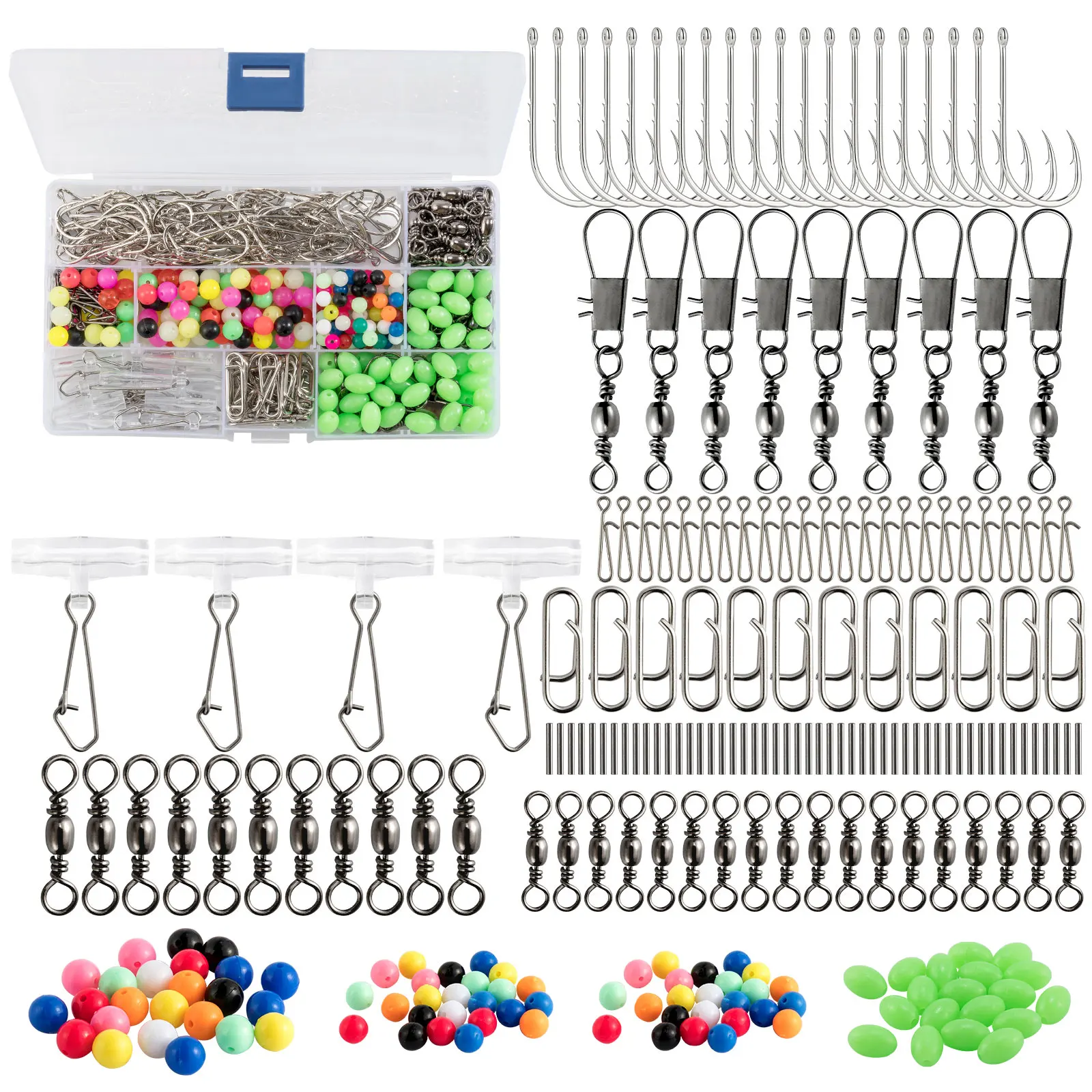

521pcs Flapper Rig Making Kit Saltwater Surf Fishing Rig Include Quick Change Swivel Snap Bead Hook Clip for Bluegill Panfish