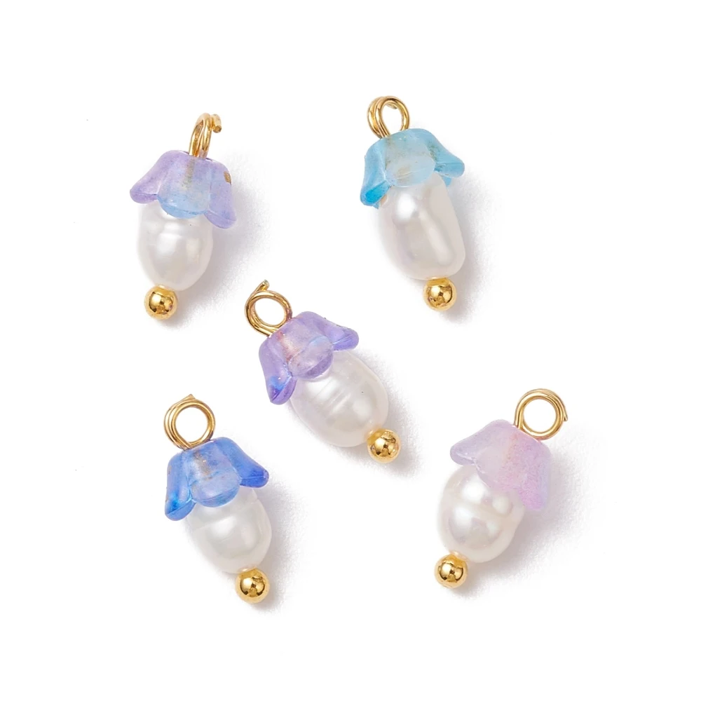 

50Pcs Flower Natural Pearl Pendant Acrylic Frosted Floral Dangle Charm For DIY Necklace Earring Jewelry Accessories 11.5x6mm