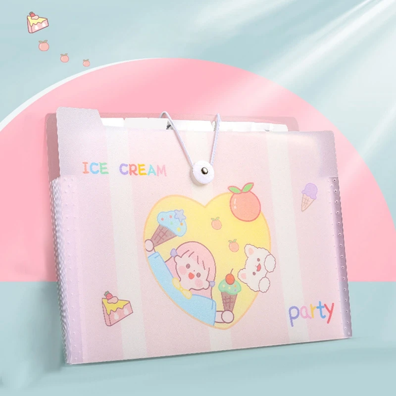 Multi-layer A4 Expanding Wallet File Folder Rope Buckle Cartoon Organ Bag Large-capacity School Office Data Storage Organizer