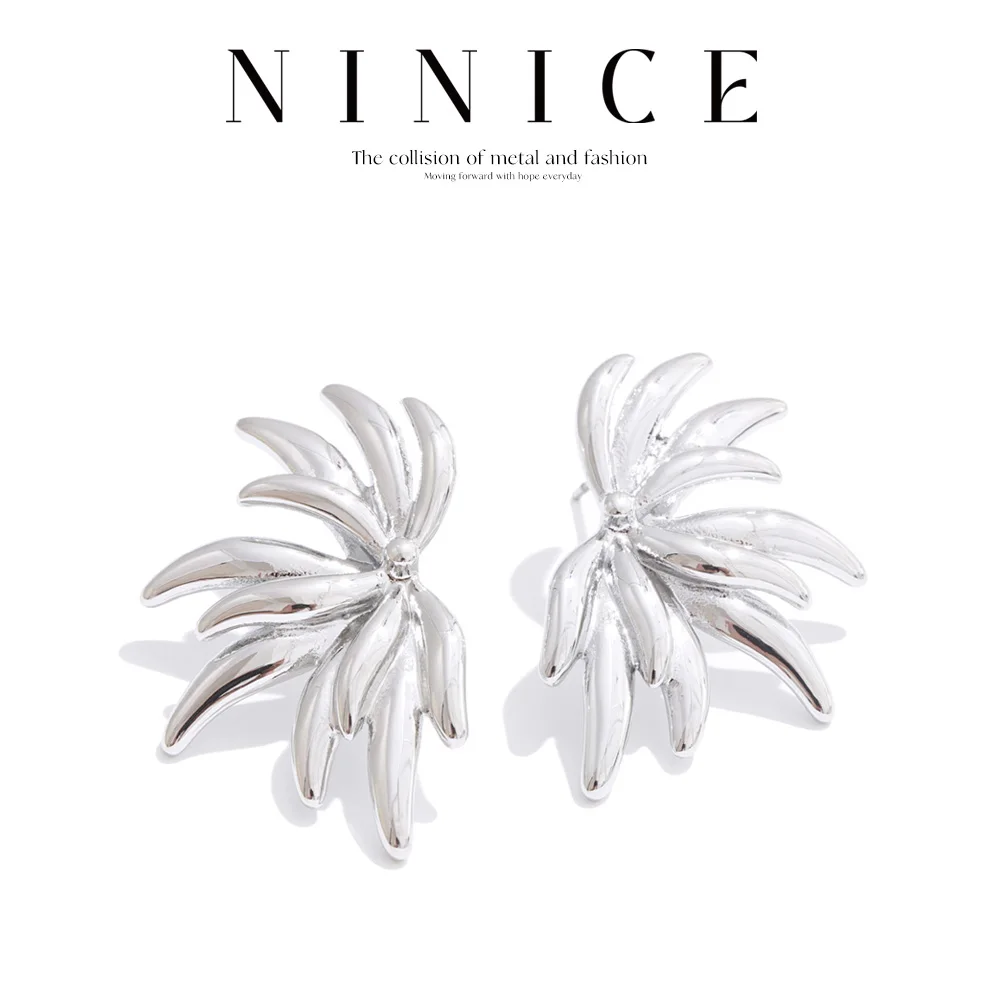NiNice Earrings Flower Shaped Stainless Steel Selected Jewelry Unique Personality Fashionable Design Gift New