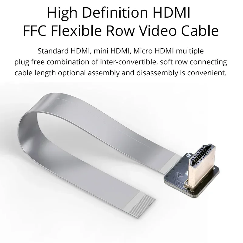 FPV HDMI-Compatible Connector Flexible Flat Cable Raspberry Pi 4 Micro HDMI To HDMI/Mini HDMI Female 90 Degree FFC 20pin