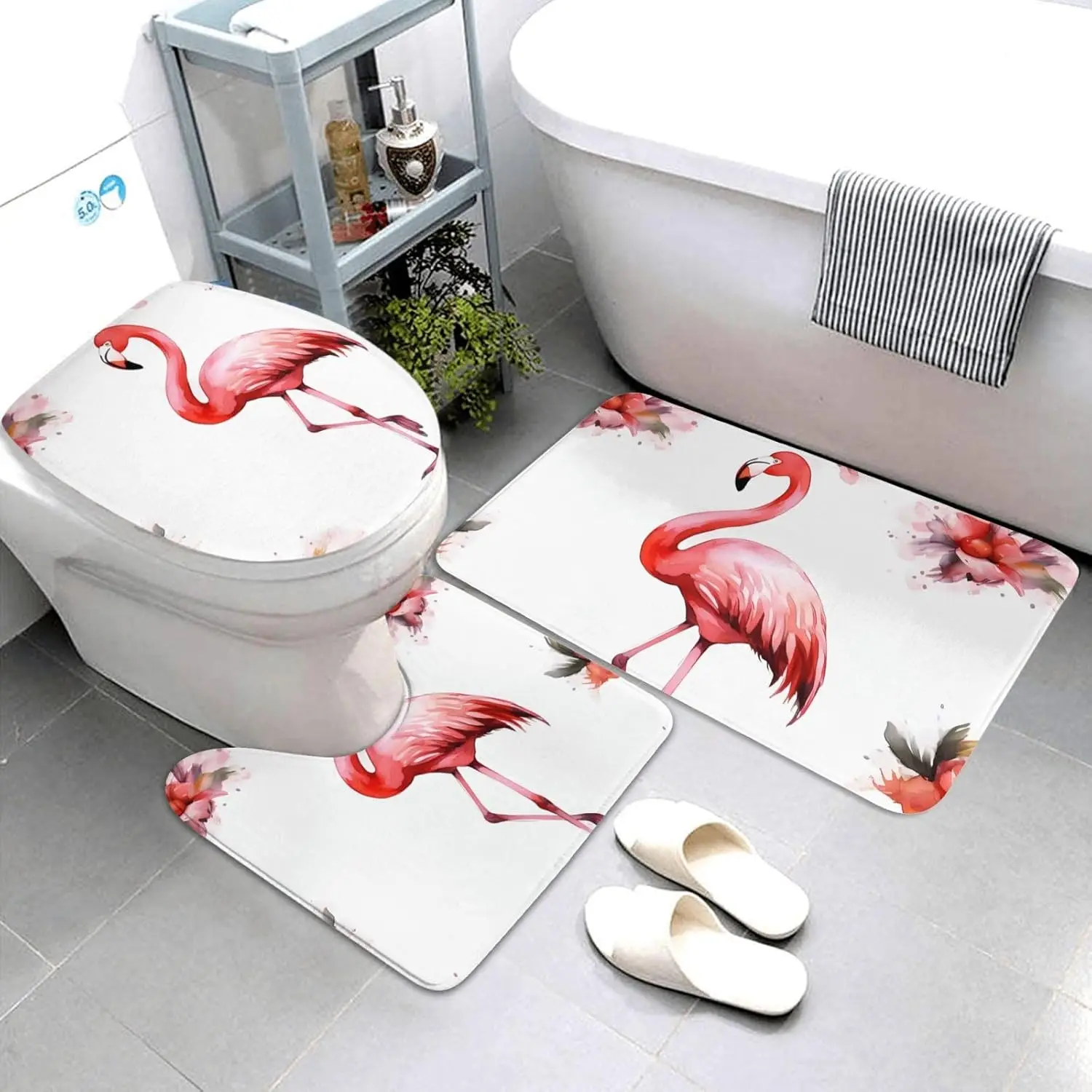 Bathroom Rugs Sets 3 Piece, Non Slip Absorbent Bath Rug U-Shaped Contour Toilet Rug with Toilet Cover, Memory Foam Bath Mat