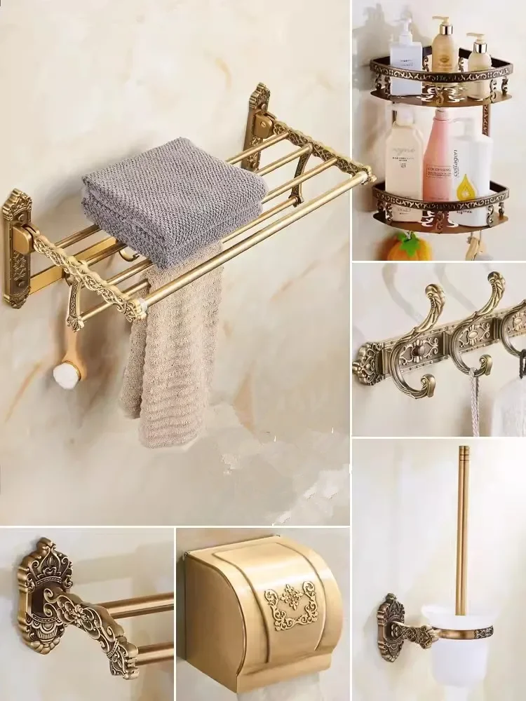 

Antique Bronze Carved Bathroom Accessories Aluminum Bath Hardware Bathroom Shelf Towel Rack,Paper holder Toilet Brush Holder