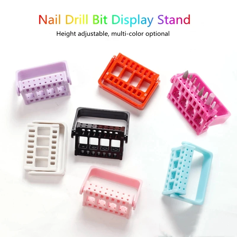 1pc 7 Colors 16 Holes Nail Drill Bit Display Stand ABS Acrylic Adjustable Grinding Head Holder Storage Box Nail Drill Accesory