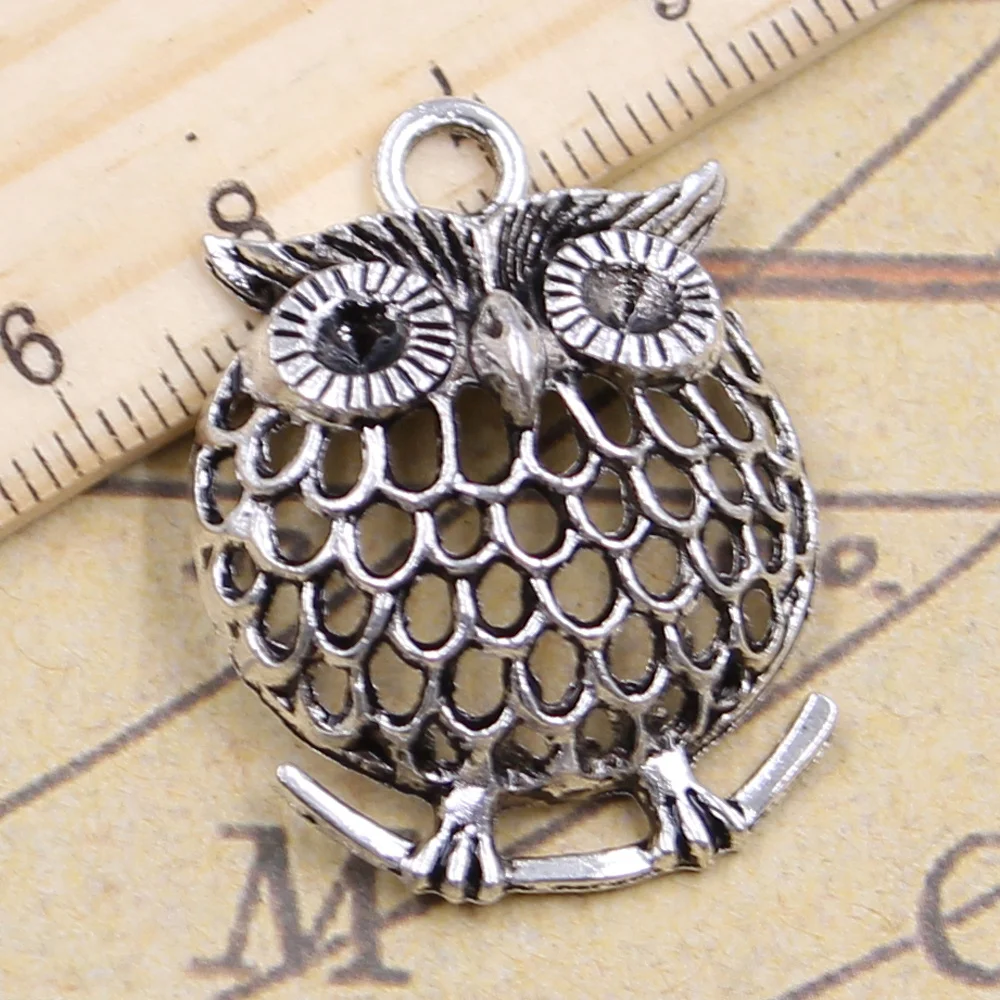 8pcs Charms Owl Standing Branch 33x25mm Tibetan Pendants Crafts Making Findings Handmade Antique Jewelry DIY Necklace