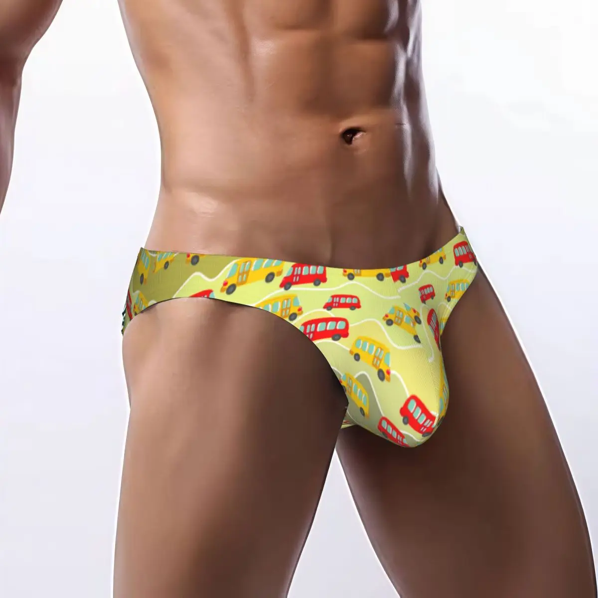 

Мужские трусы-брифы с милым принтом автобуса и автомобиля, сексуальные мужские трусы-бикини, нижнее белье, трусы-шорты