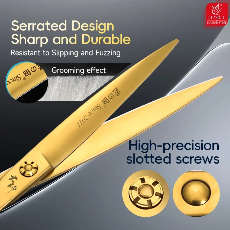 Fenice JP440C 7.25Inch Dog Cutting Grooming Microtoothed Scissors Pet Saw Teeth Scissors Blade with Serrated Dog Grooming Shears