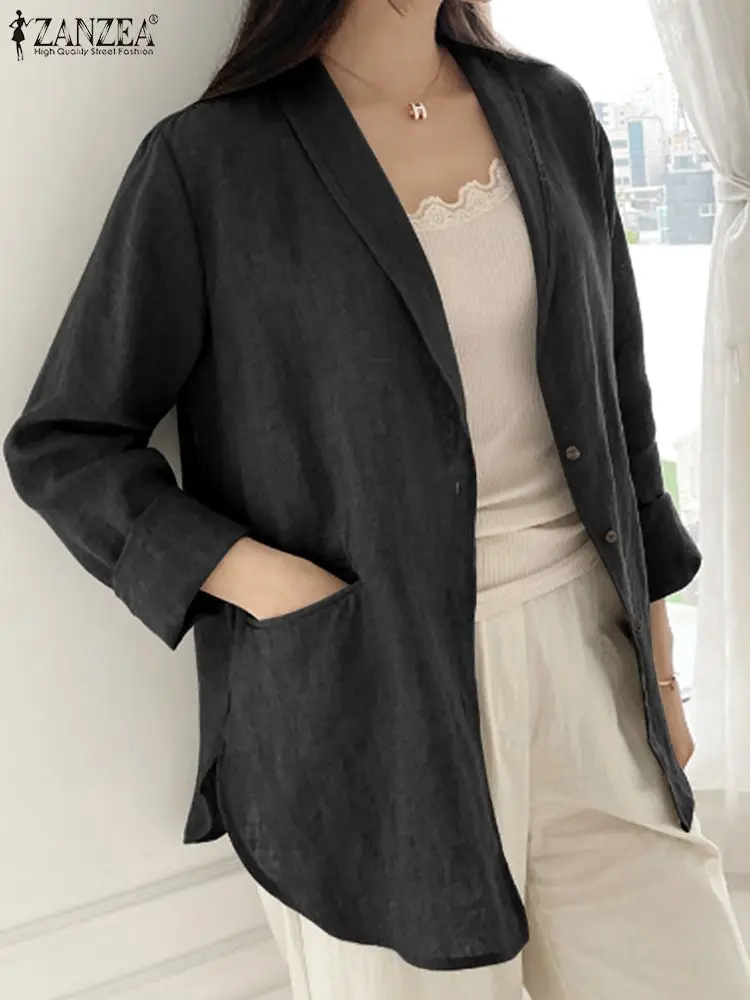 ZANZEA Fashion Casual Lapel Collar Coat Women Long Sleeve Blazer 2023 Autumn Solid Loose Outerwear Vintage Office Pocket Jackets