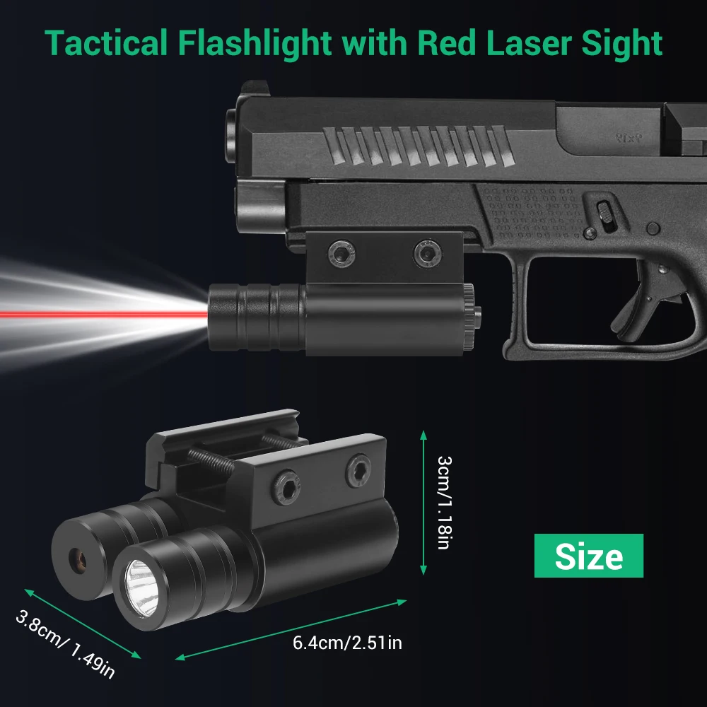 200 Lumens Gun Light Weapon Light Pistol Laser Light Combo Tactical Flashlight Pistol Flashlight Red Green Laser Airsoft Hunting