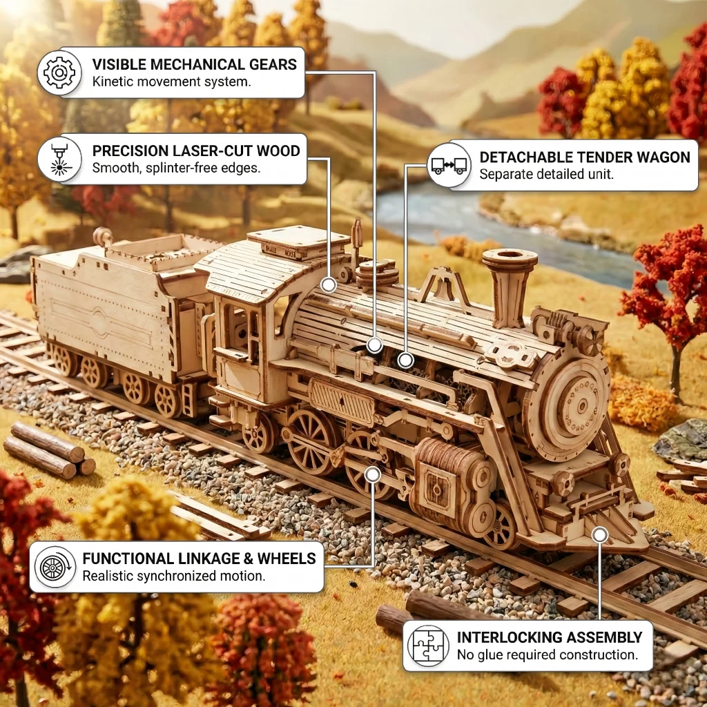 OUZEY 3D Wooden Constructor arts and creativity toys and games board games adults Vintage steam locomotive gift wooden decoratio - view 5