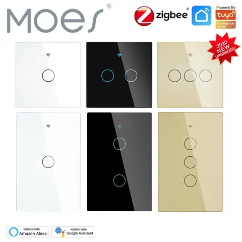 Moes ZigBee 벽 터치 스마트 라이트 스위치(중립/중립 없음 커패시터 없음) 스마트 라이프는 Alexa Google 홈과 함께 작동합니다.