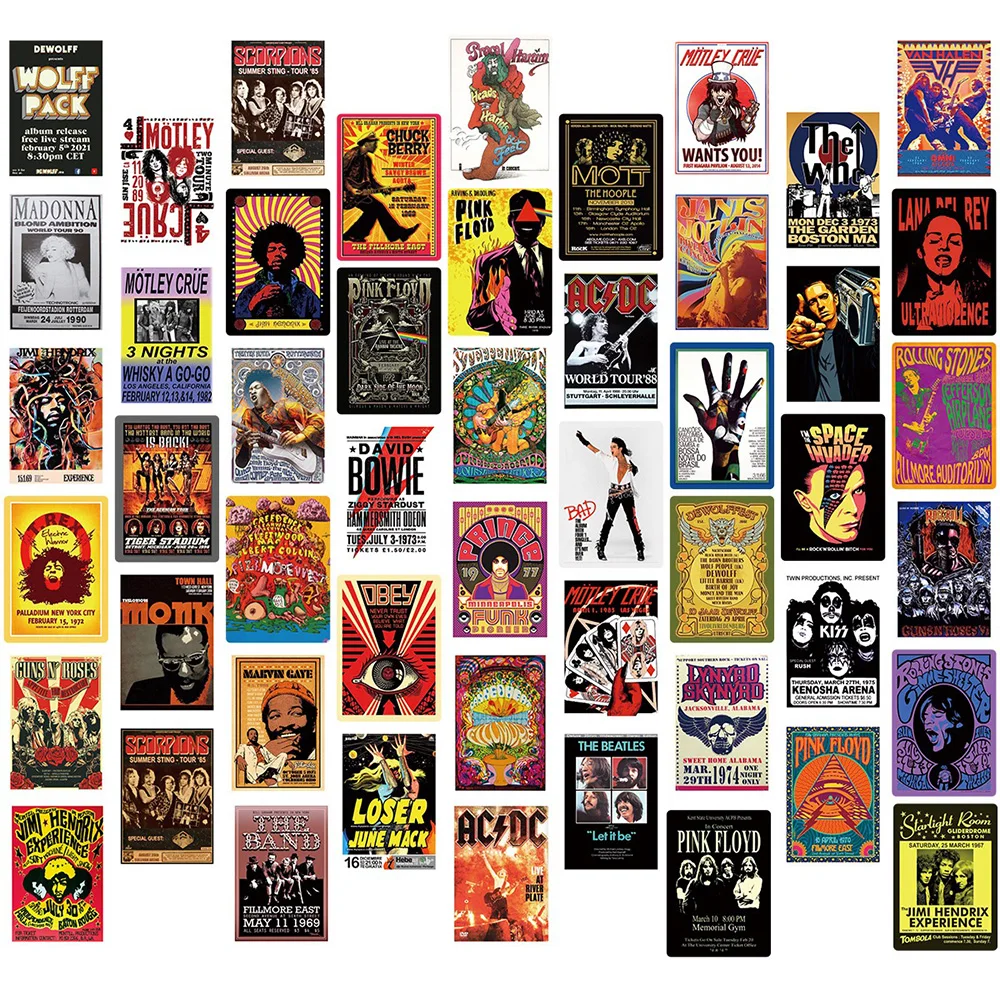 10/30/50PCS Pop Rock Music Stickers DIY Phone Laptop Luggage Skateboard Graffiti Decals Fun for Kid Toys