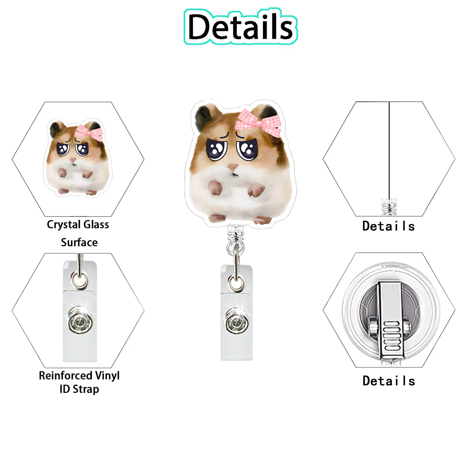مضحك الهامستر لطيف الاكريليك شارة بكرة قابل للسحب التمساح كليب حامل بطاقة الهوية للممرضة طبيب مكتب عامل المعلم الطالب #6