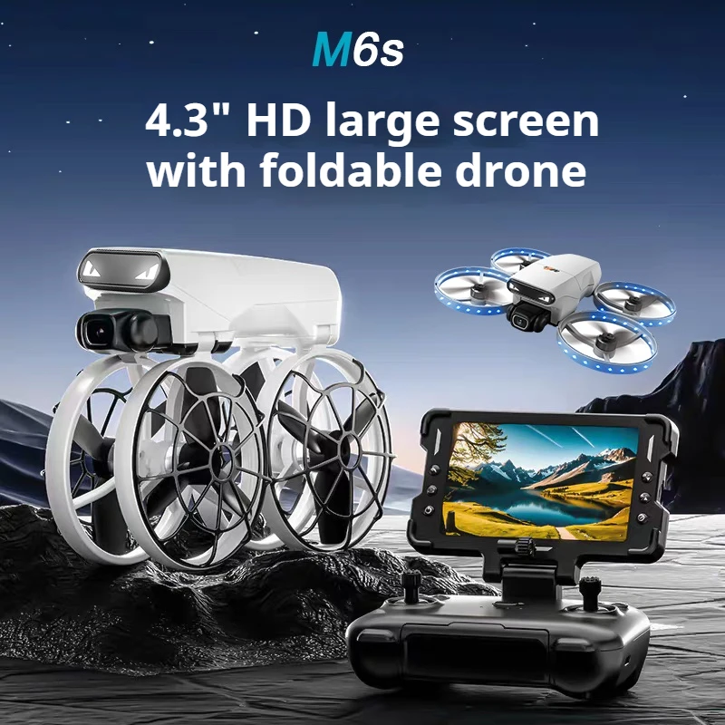 M6s Folding Drone with Screen Remote Control WIFI Brushless 6K Camera Aerial Foldable RC Quadcopter Optical Flow Mini UAV