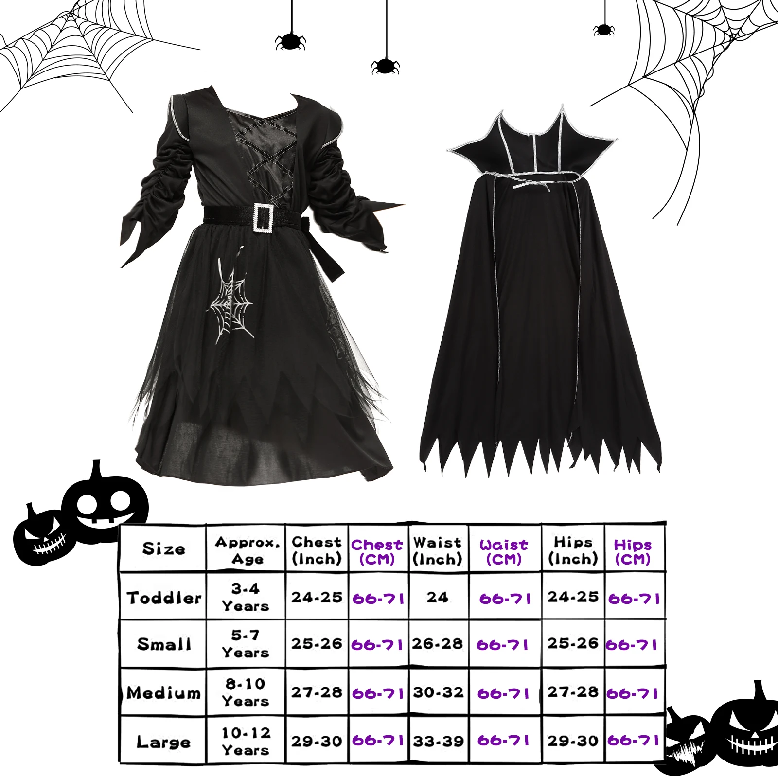Girls Halloween Witch Costume Dress - Classic Black Fairytale Outfit for Kids, Dress-Up Role Play for Parties & Pretend Play view 6