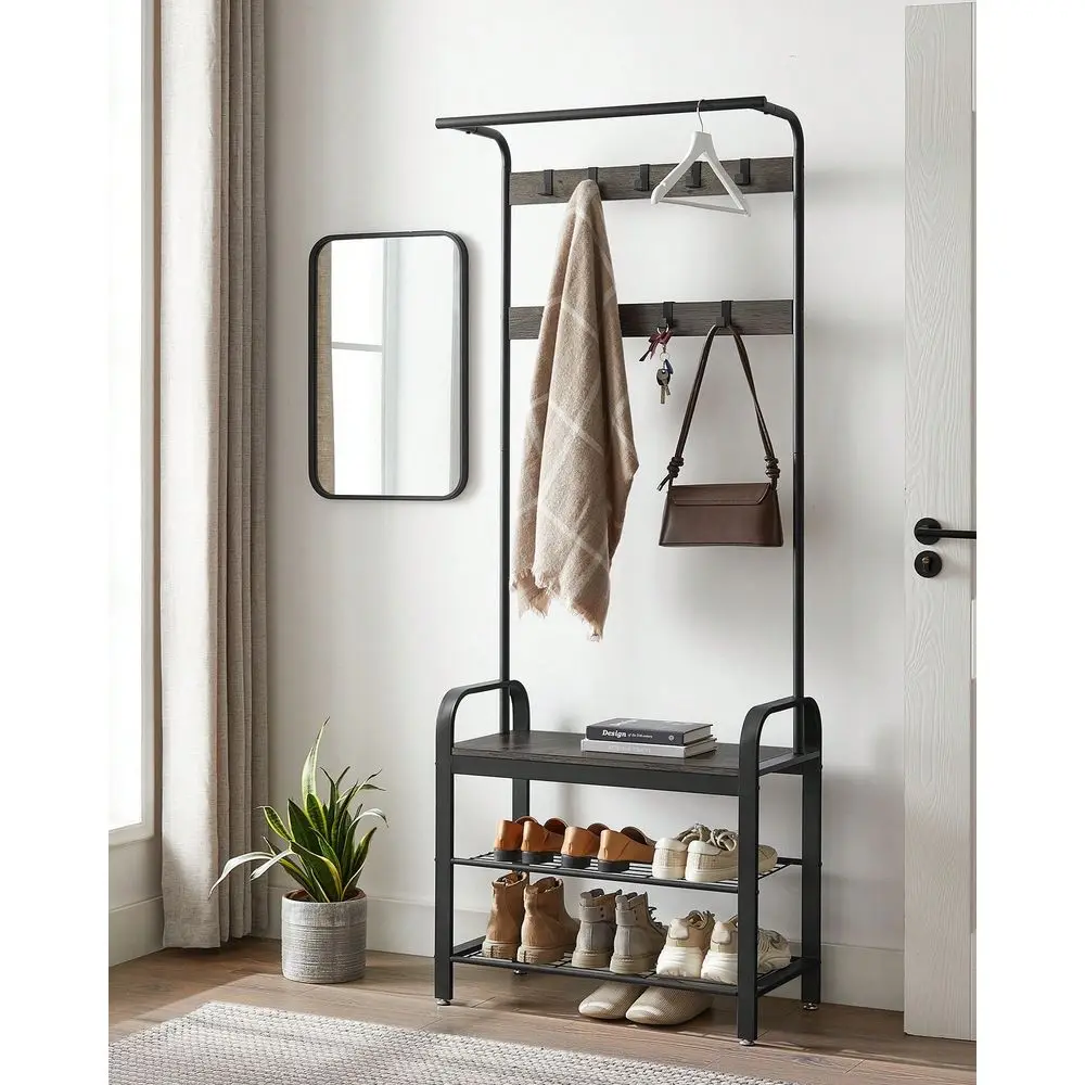 

Coat Rack, Hall Tree With Shoe Bench For Entryway, Entryway Bench With Coat Rack, 4In1, With 9 Removable Hooks, A Hanging Rod,