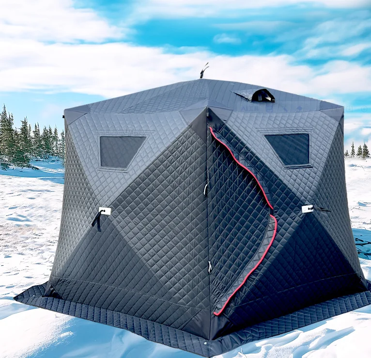 Insulated Pop-Up Angler Ice Fishing Tent with Three-Layer Fabric for Winter Outdoor Use