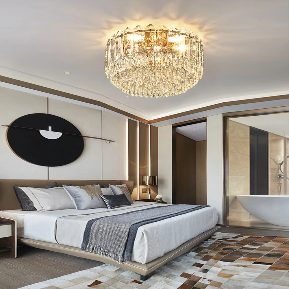 Luxury Smoky Gray Crystal Ceiling Lights 2026 New Postmodern LED Lighting Home Decoration Lamps for Living Room Decor Lustres