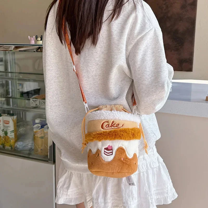 Embroidery Cake Crossbody Bag For Women Y2K Korean Japanese Cartoon Plush Shoulder Bag Kawaii Girl's Stylish Cake Crossbody Bag