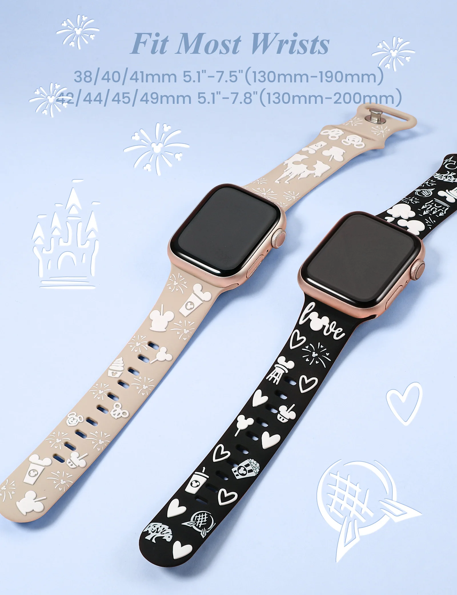 Wearlizer pulseira de desenho animado 3d para apple watch band 41/40/38/49/45/44/42mm pulseira de silicone de dois tons fofa para iwatch se 9 8 7 6