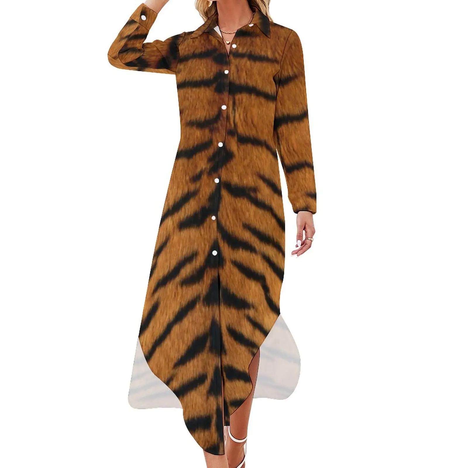 Tiger Skin Chiffon Dress Sexy V Neck Modern Animal Print Elegan Dresses Women Aesthetic Casual Dress Summer Oversized Vestido