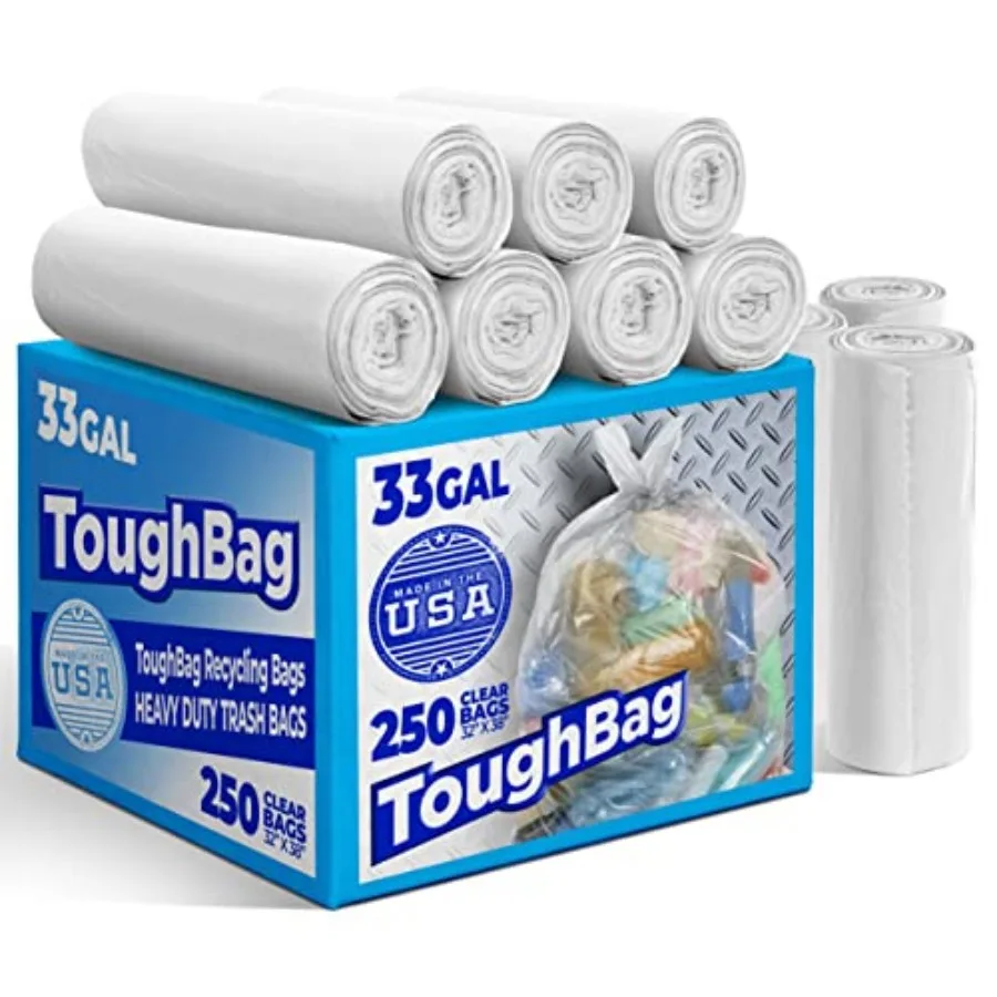 

30-33 Gallon Clear Trash Bags Heavy Duty Clear Trash Bags 250 COUNT - Clear Garbage Bags 30+ Gallon, 32 Gallon, Clear Plastic T