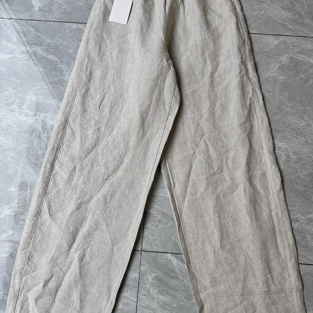 Spring Autumn New Style Women's Casual Wide Leg Pants Loose Linen Old Money Rain And Dew Wide Leg Pants Breathable Cool Scyth...