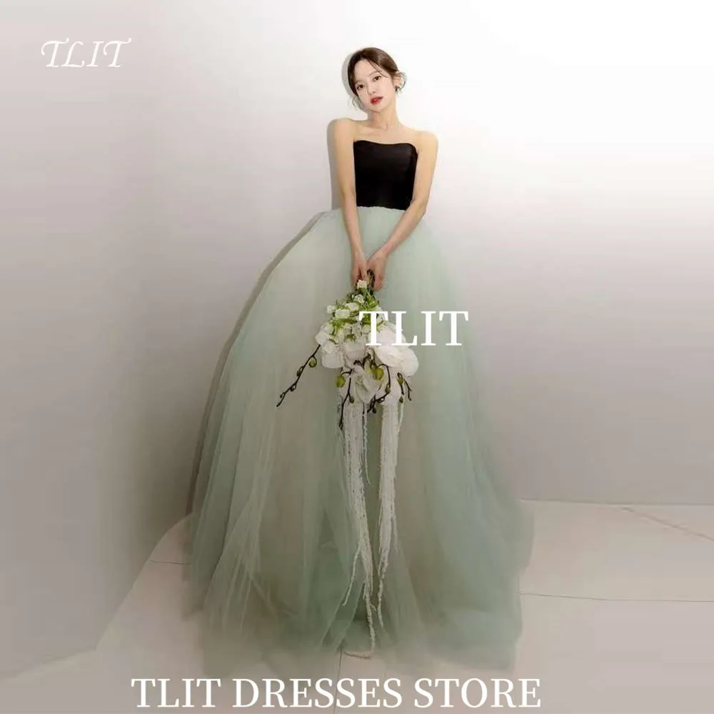 

TLIT Fairy Светло-зеленое вечернее платье из тюля Корейское свадебное платье Фотосессия без бретелек Пром платья Индивидуальный корсет сзади
