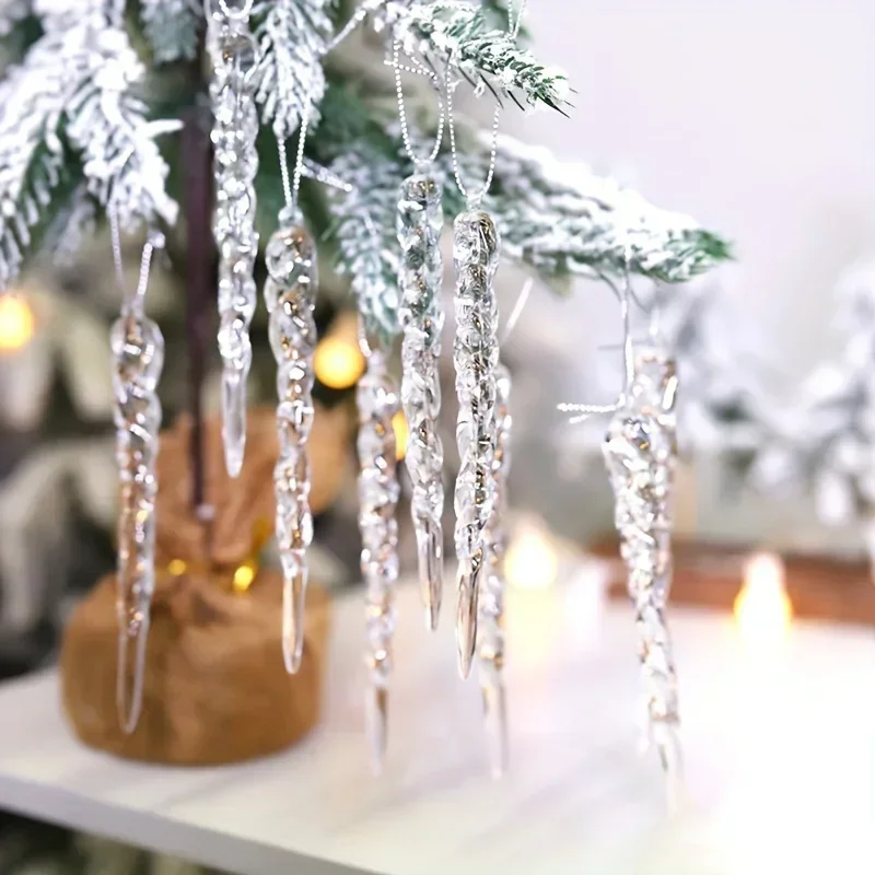 12/24/36pcs Crystal Clear Ice Pendants Christmas Tree Ornaments Icicle Xmas Decorations 2024 Holiday Home Party Decor