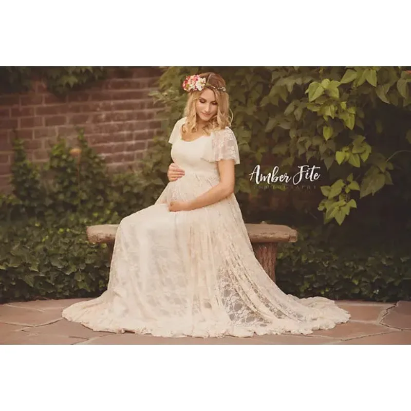 ผู้หญิงสีขาวกระโปรงคลอดบุตรการถ่ายภาพ Props ลูกไม้เสื้อผ้าการตั้งครรภ์คลอดบุตรชุดสําหรับตั้งครรภ์ถ่ายภาพเสื้อผ้า