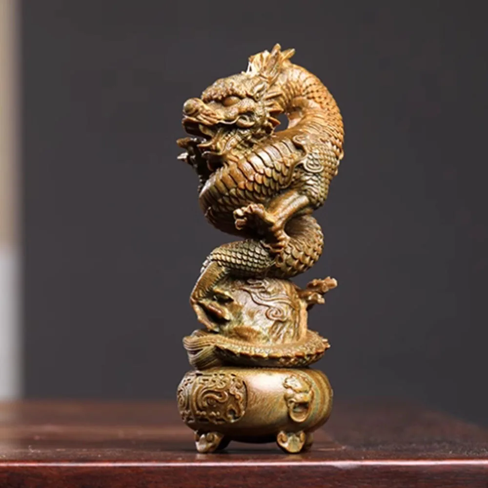 JW176- 12 - 20 CM Pretty Dragon Green Sandalwood Sculpture Zodiac Mascot Figurine Decoration Craft Gift Miniatur Ornaments