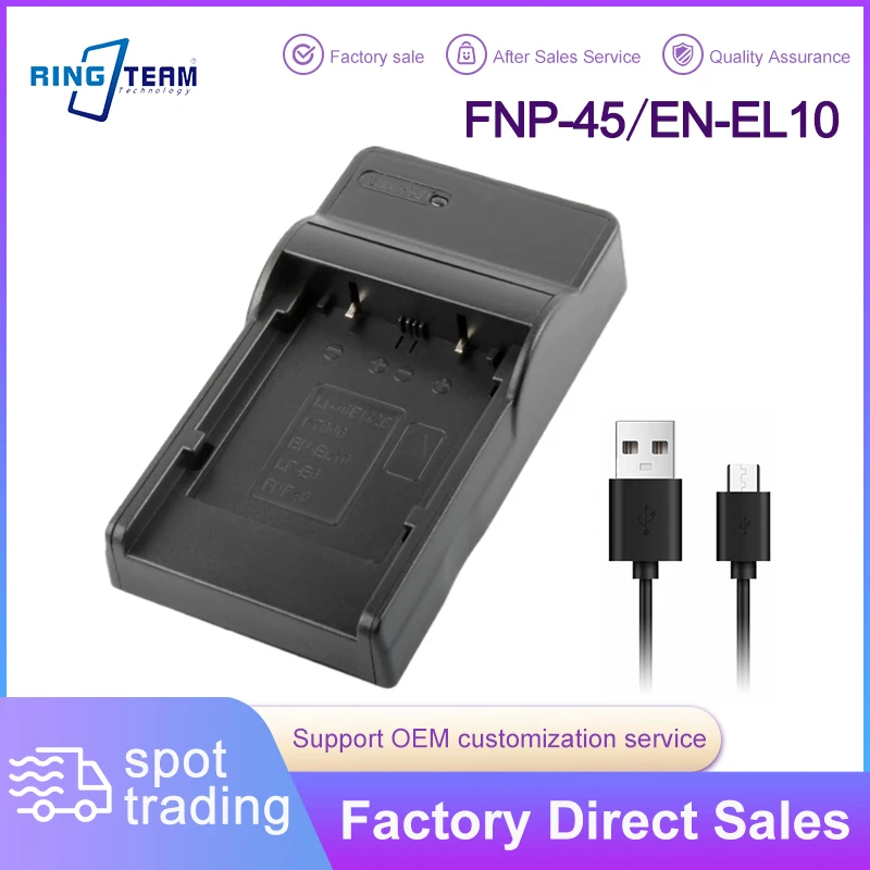 Carregador USB FNP-45 EN-EL10 para Câmeras Fujifilm FinePix J/JV/JX/JZ/XP/T/Z/L Compatível com Baterias de Câmeras Instax Mini 90/L30/L55/L90