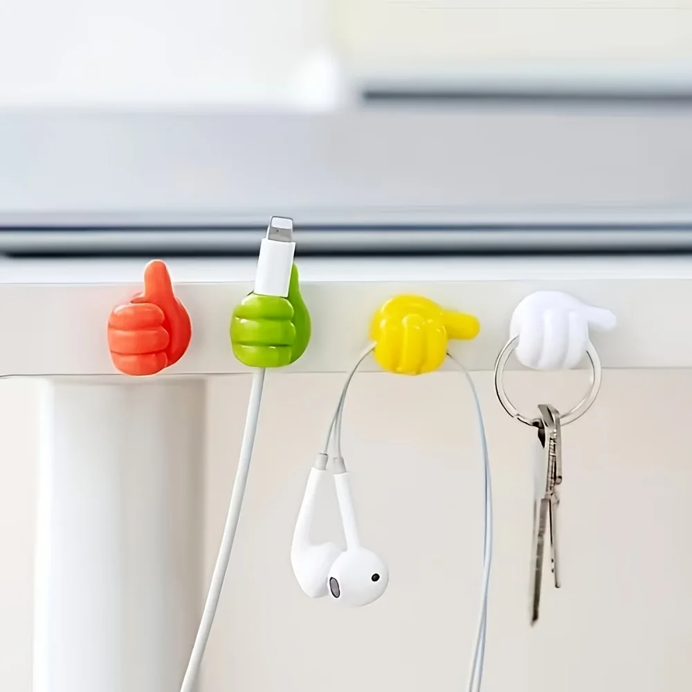 5-Piece high-quality polished plastic thumb wall hook - multifunctional adhesive cable clip for data cables, headphone cables and keys - ideal for office storage, multi-purpose hooks - Detail 1