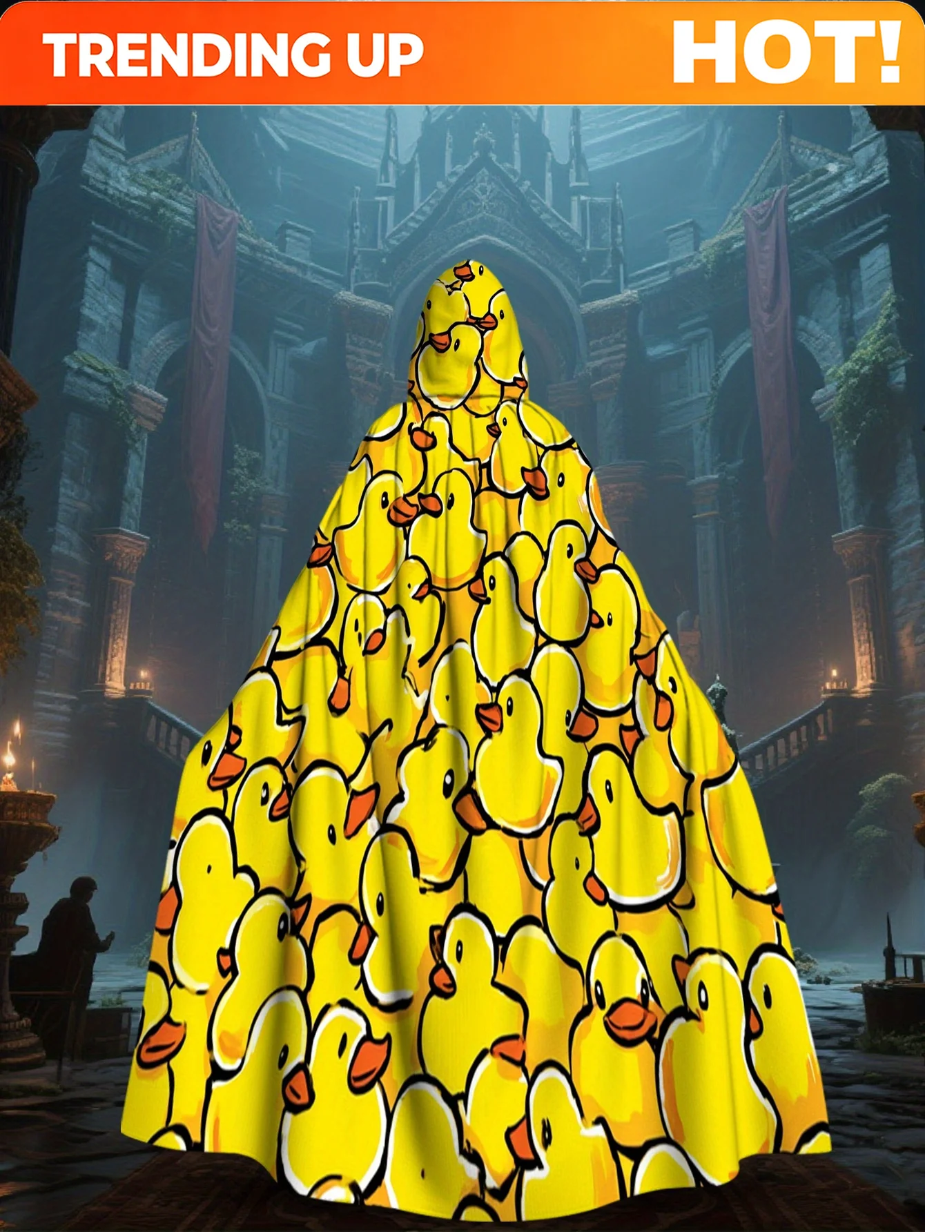 Customization 1pc Of, 2D Flat Printing, Vibrant Classic Cloak Featuring A Cute Rubber Duck, Made Of 100%, Perfect For Family