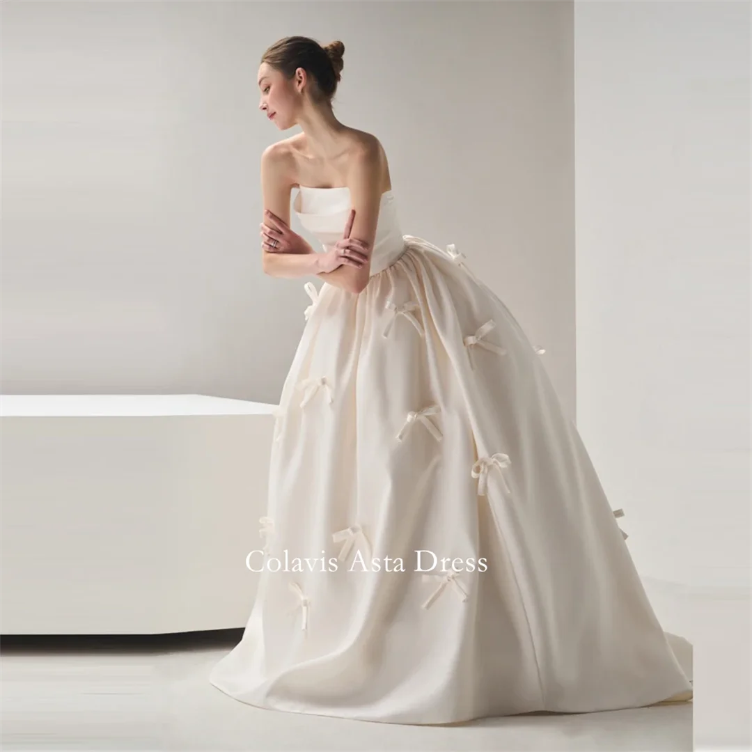 Colavis Asta Korea Strapless Sleeveless Ball Gown Bowtie Wedding Dresses 웨딩드레스  Custom Made Photoshoot Bride Gowns Plus Size