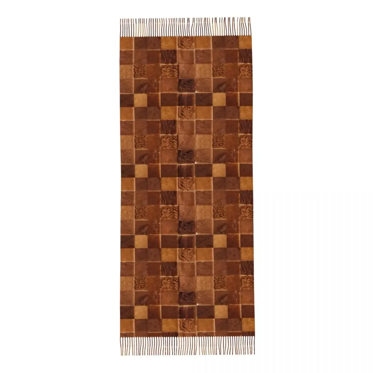 Brown Checkered Cowhide Patches Scarf Women Fall Winter Pashmina Shawl Wrap Animal Fur Leather Texture Large Shawl Scarf Ladies