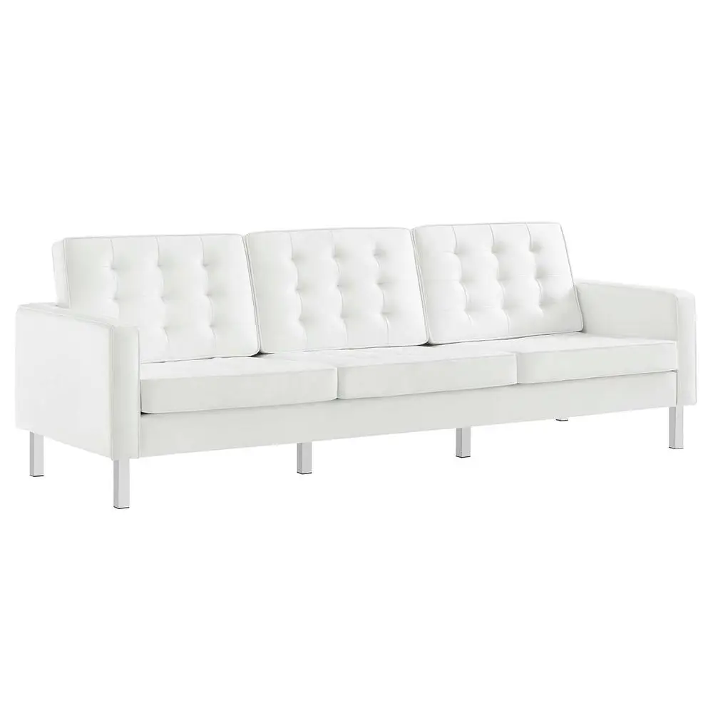 

Loft Tufted Button Faux Leather Upholstered Sofa in Silver White