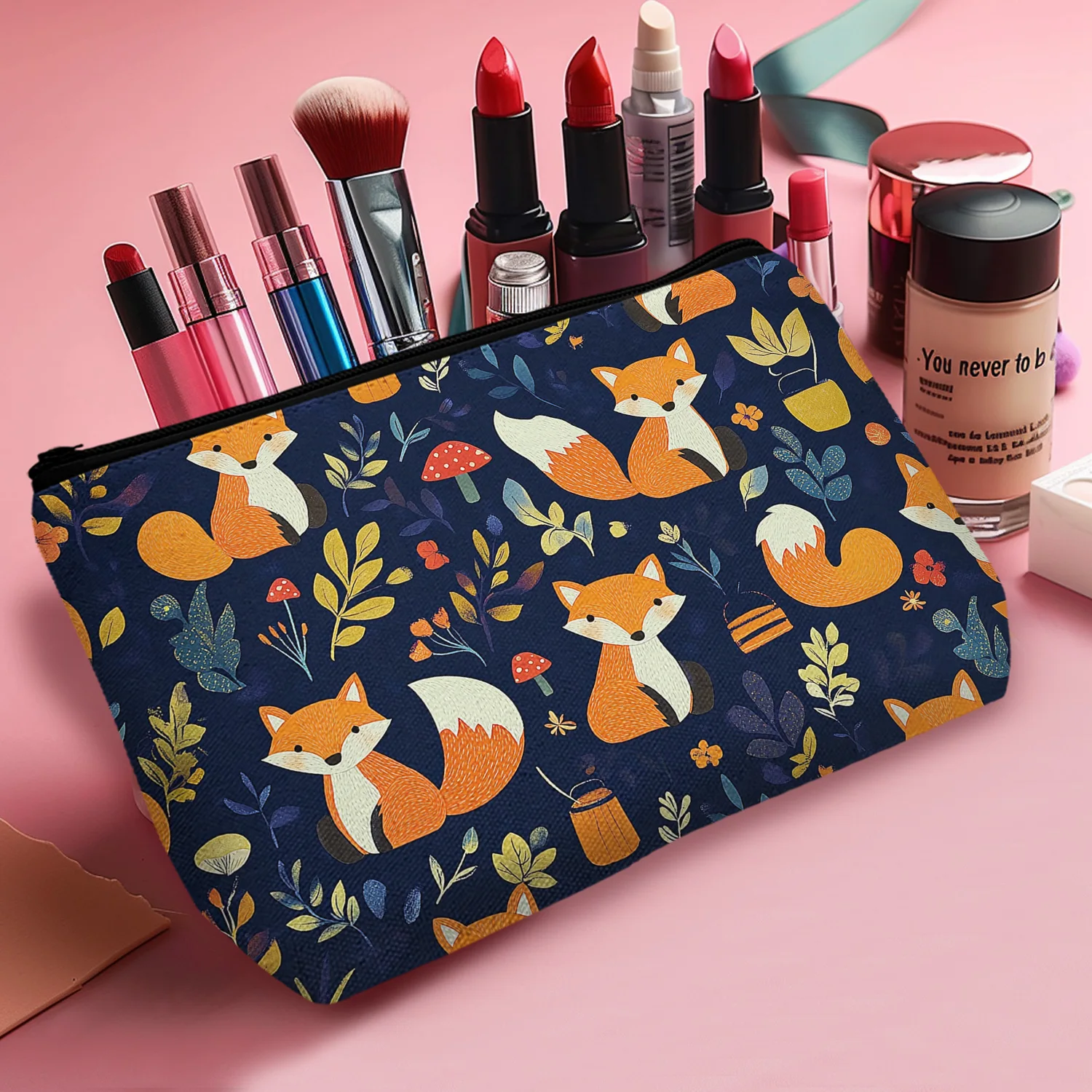 1 Pc Beauty Pouch Fox Small Makeup Bag For Purse Cute For Women Travel Toiletry Makeup Bags Beach Outdoor Home 8.66x5.51Inch