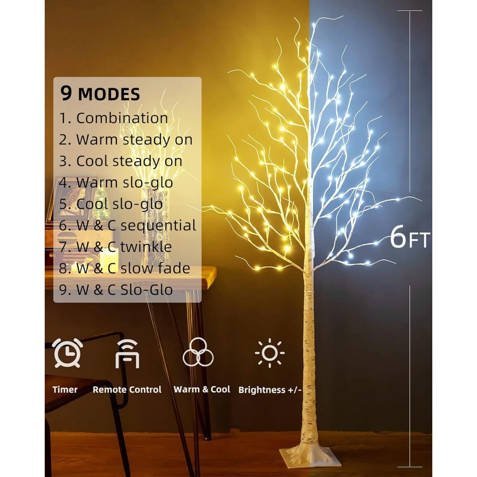 Imagem -03 - Lighted Birch Trees Lightsartificial Twig Tree Light Modos Temporizador para Natal Interior e Exterior 96led 6ft us