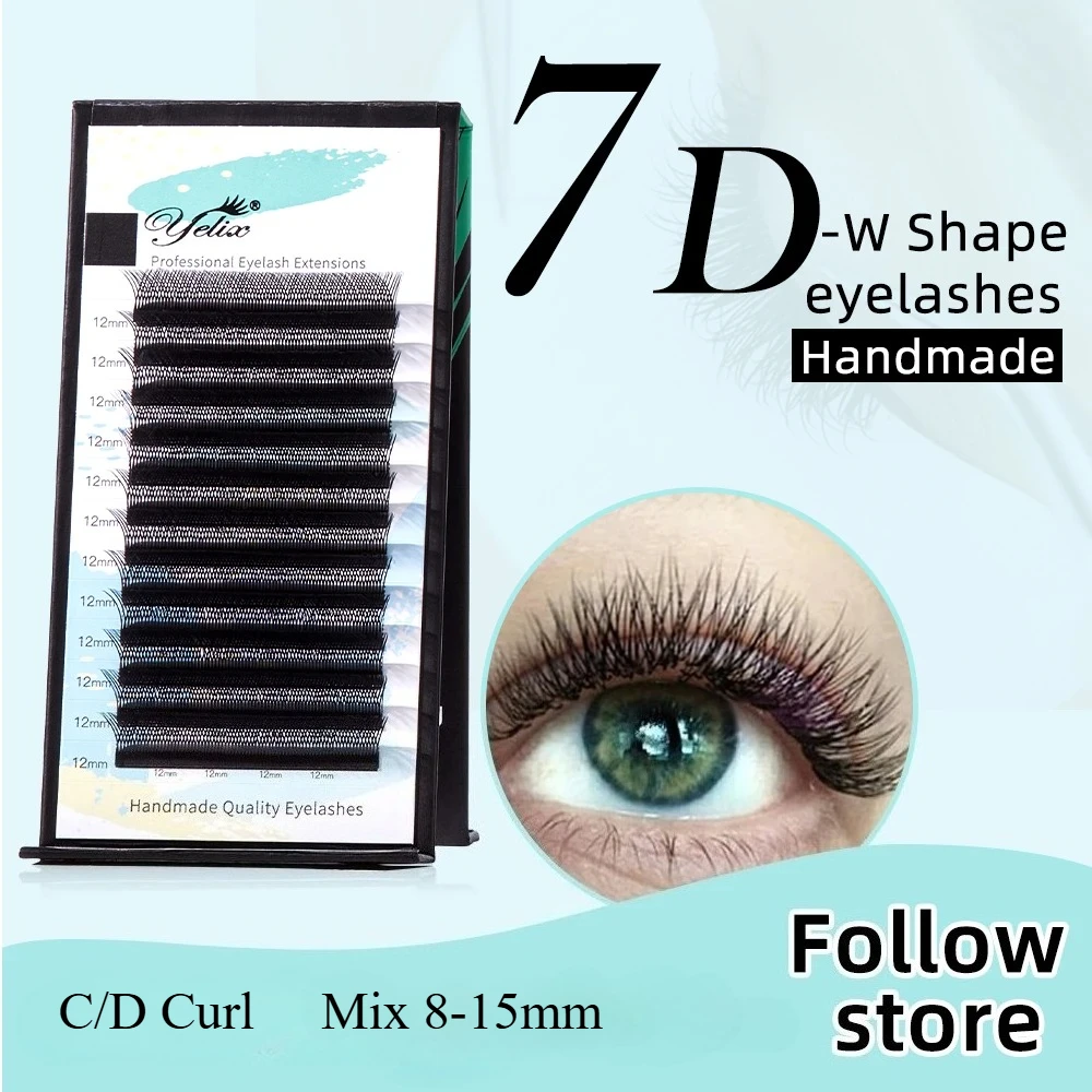 Yelix High Quality 7D W Shape Premade Fan Eyelash Matte Black Classic Makeup Lashes Fluffy Lightweight Individual Faux Cils
