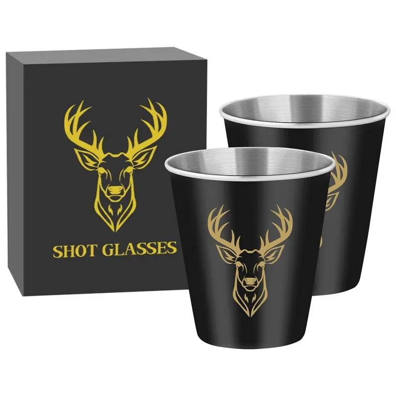 2pcs/set Deer Elk Head Shot Glasses 70ml/2.39oz Metal Wine Cup for Kitchen Party Club Portable Small Cups for Wedding Events