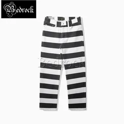 16oz striped cargo pants men Paris buckle heavy canvas Motorcycle pants men black and white Knight pants Hardline style