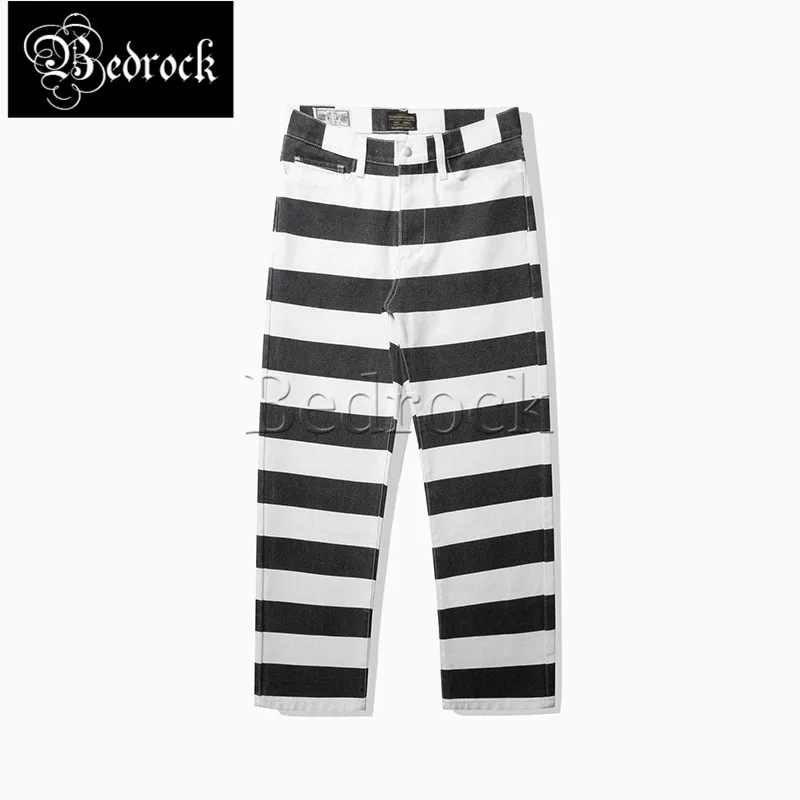 16oz striped cargo pants men Paris buckle heavy canvas Motorcycle pants men black and white Knight pants Hardline style