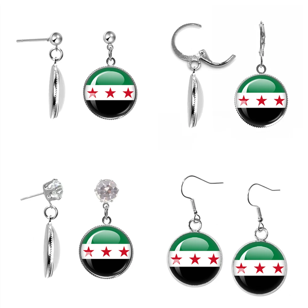 Fashion Syria National Flag 20mm Drop Earrings Girl Gift Glass Cabochon Handmade Image Drop Earrings Charm Women Jewelry Gift