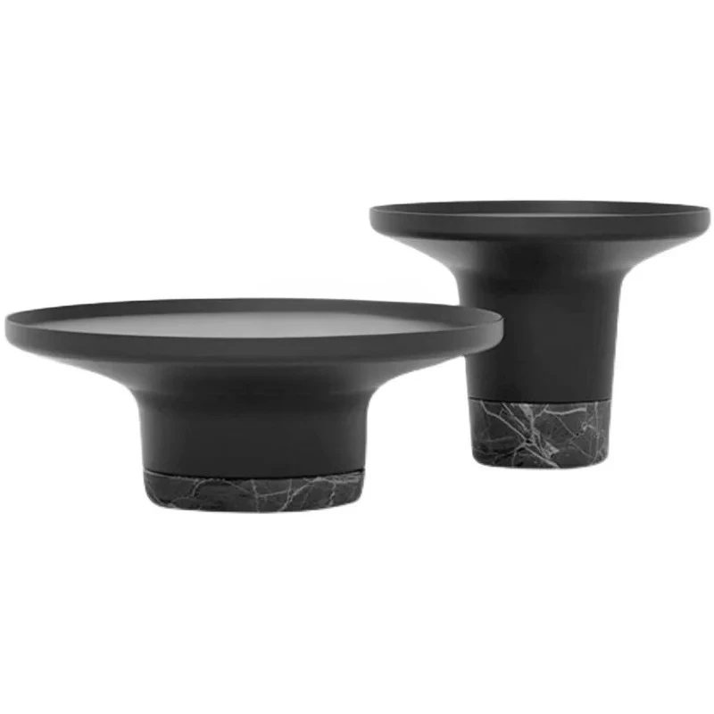 

Italian minimalist creative side table round metal marble light luxury high and low combination coffee table
