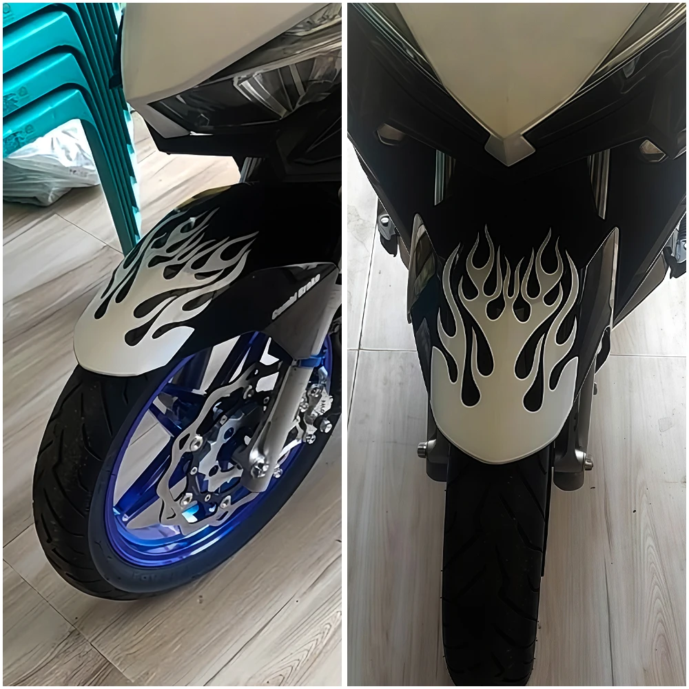 Cool Flame Design Mudguard Decal, Durable Waterproof Vinyl Sticker for Honda Yamaha Suzuki Ducati KTM view 5