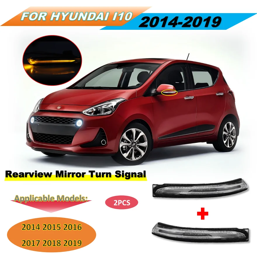 

For Hyundai i10 2014 2015 2016 2017 2018 2019 Rearview Mirror LED Turn Signal Light Blinker Indicator Lamp car Accessories