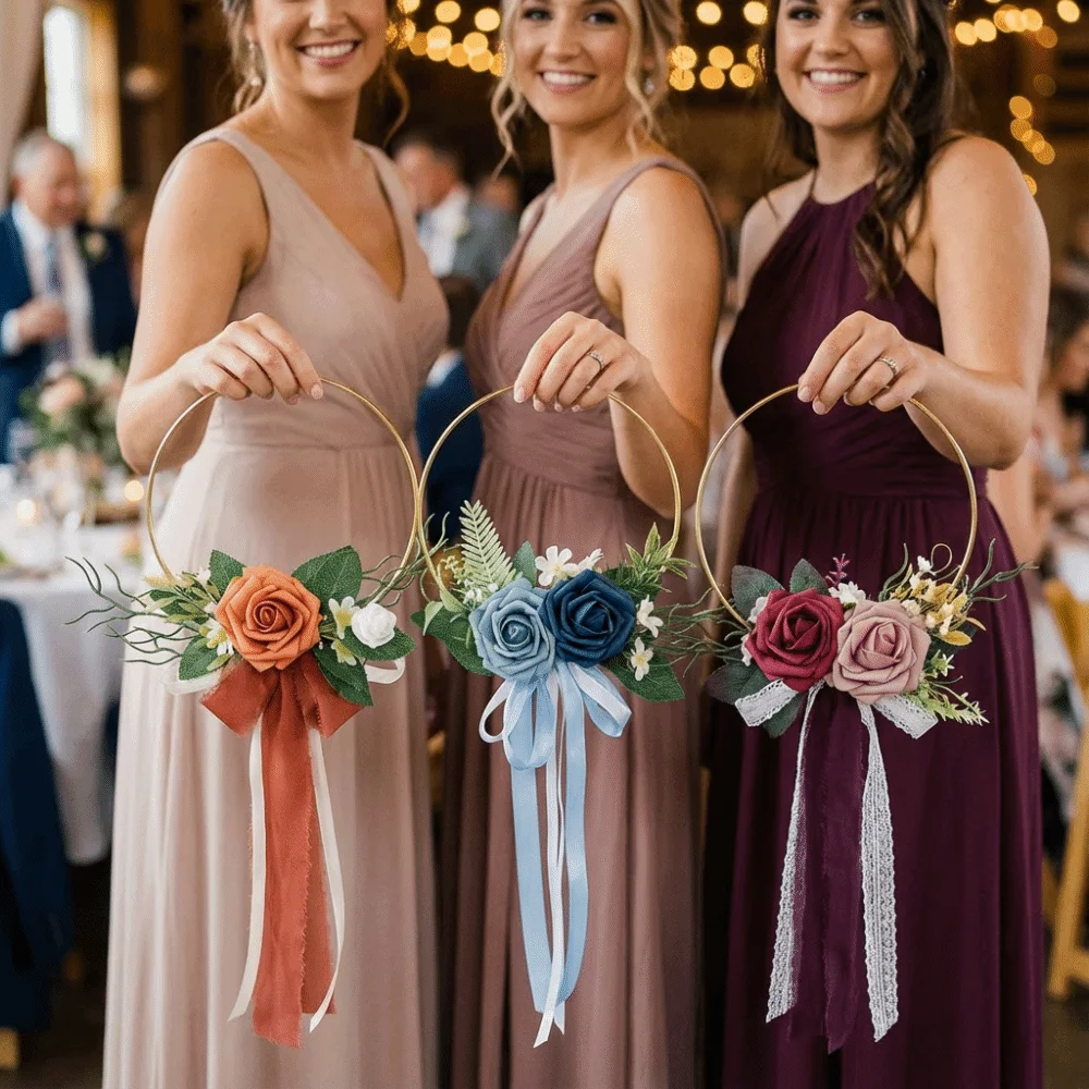 

Романтический свадебный букет с золотым обручем, элегантный ручной венок с цветочным обручем для подружки невесты, реалистичный венок для свадебного декора своими руками