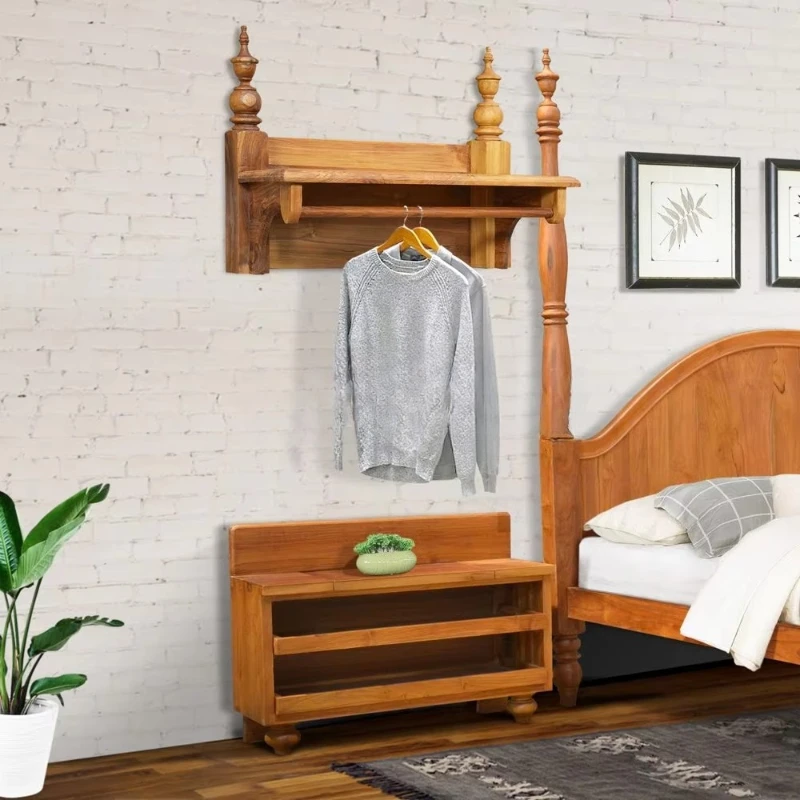 

Solid teak bedside tables, rustic antique bedside furniture, bedroom living room dining room hotel with natural plywood